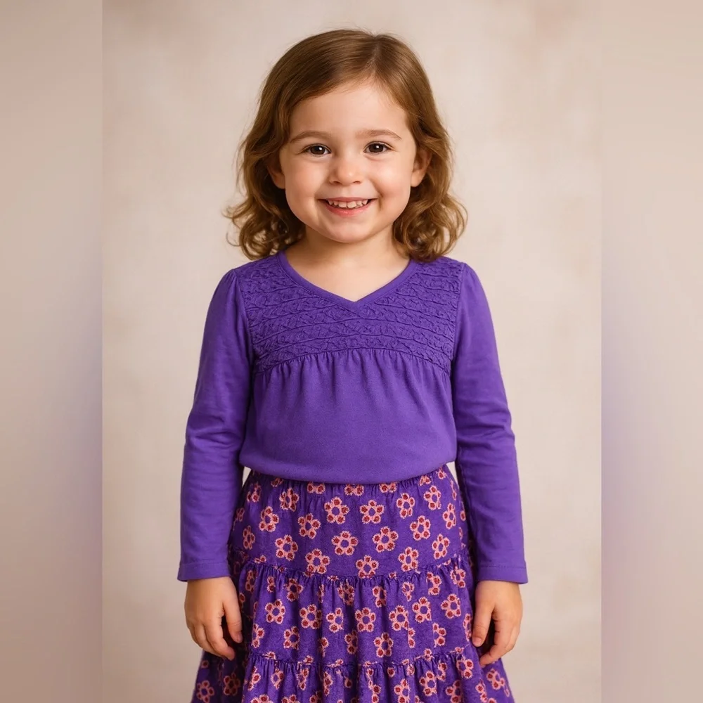Hanna Anderson Purple floral cottagecore boho skirt /top for spring kids 8